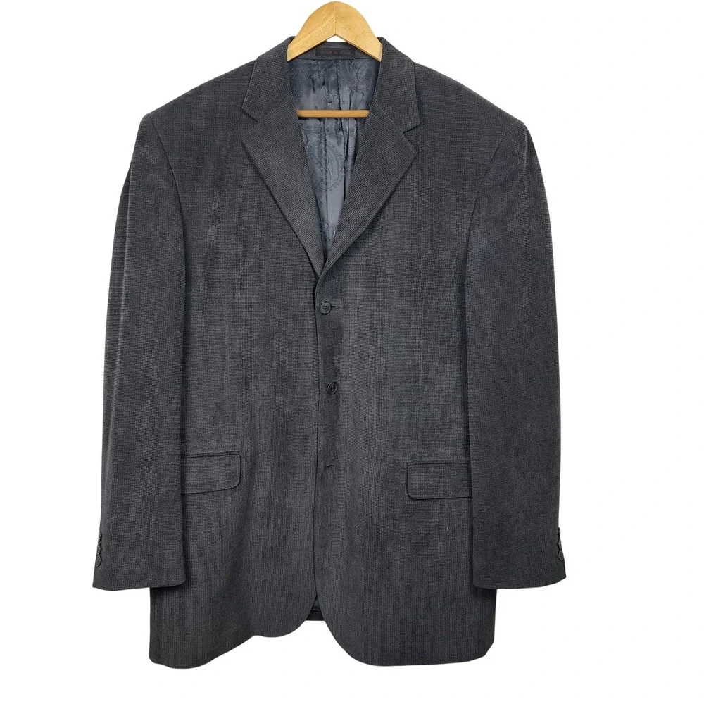 Phat Premium Phat Farm Blazer Sport Coat 46L Gray Brushed Birdseye Casual VTG